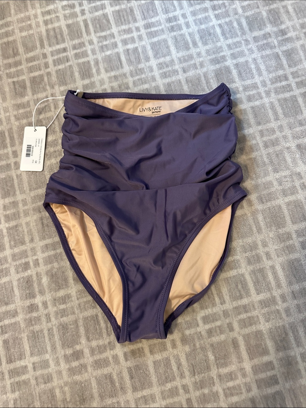 Livy and Kate XS High-Waist Ruched Swim Bottom - Deep Purple NWT